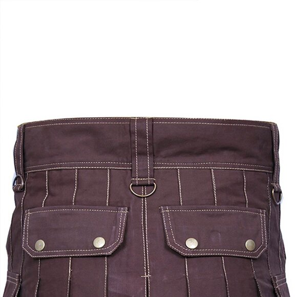 Cargo Utility Kilt Brown with 6 Pockets Traditional Scottish Highlander Kilt - Picture 5 of 7